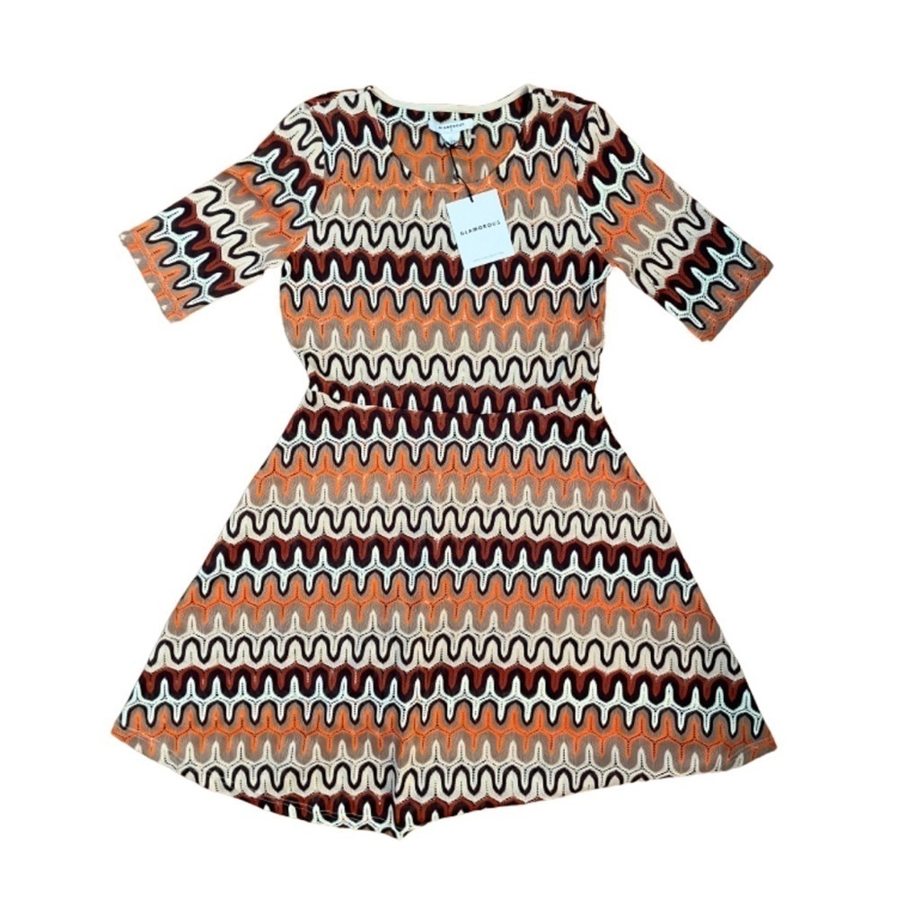 NWT Glamorous Knitted Dress with Alternating Earth Tone Pattern - Brown, Orange